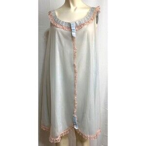 Vintage Odette Barsa Size M L Overlay Lace Nightgown Baby Blue Pink z